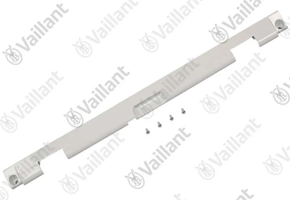 Weißes Vaillant-Bauteil mit Befestigungslöchern und Montagezubehör, geeignet für Heizsysteme.